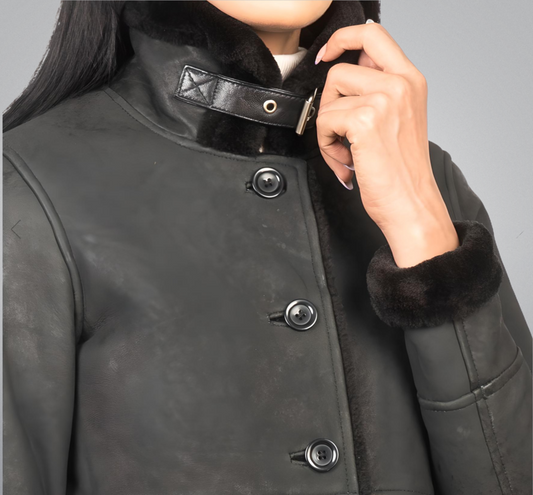 Shearling Black Leather Coat