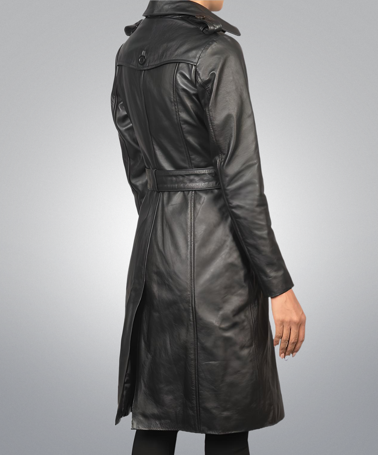 Black Double Breasted Leather Coat