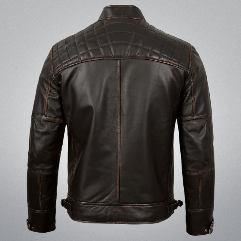 Brown Biker Jacket - Quilted