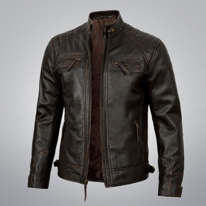 Brown Biker Jacket - Quilted