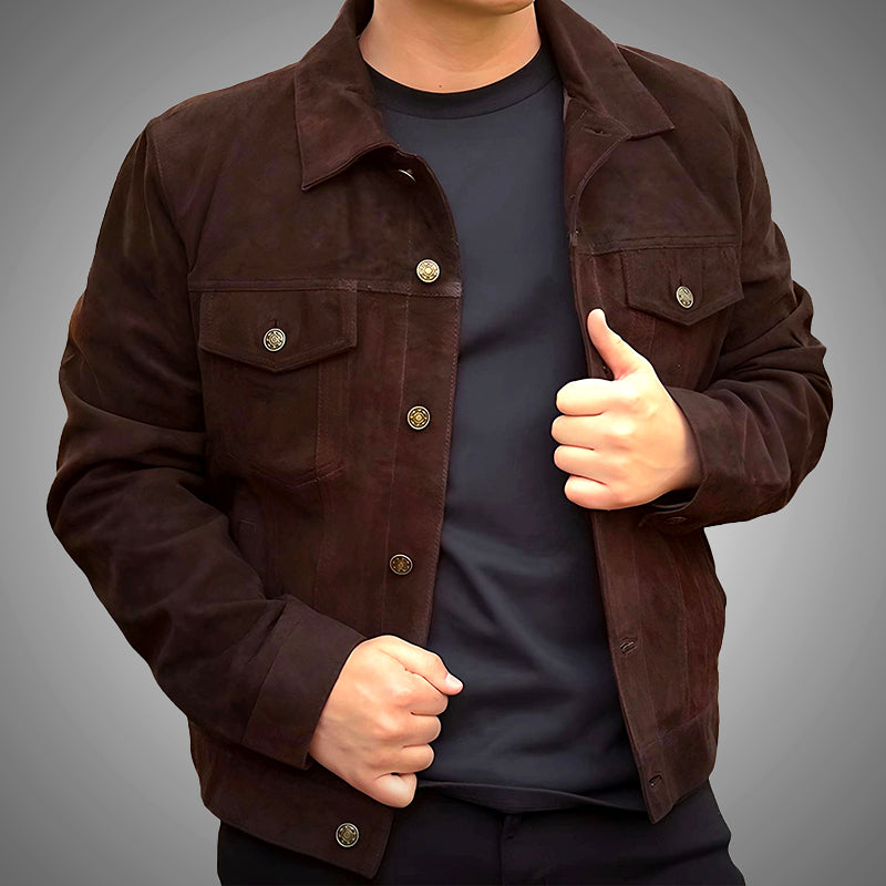 Black Suede Trucker Jacket - Premium Goat Skin Leather