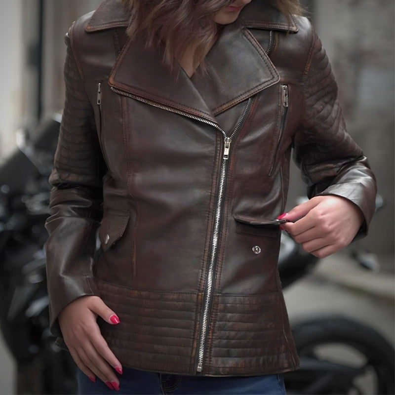 Brown Biker Jacket by Cuir Jackets USA