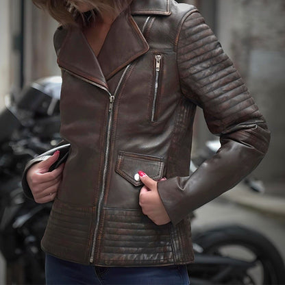 Brown Biker Jacket by Cuir Jackets USA