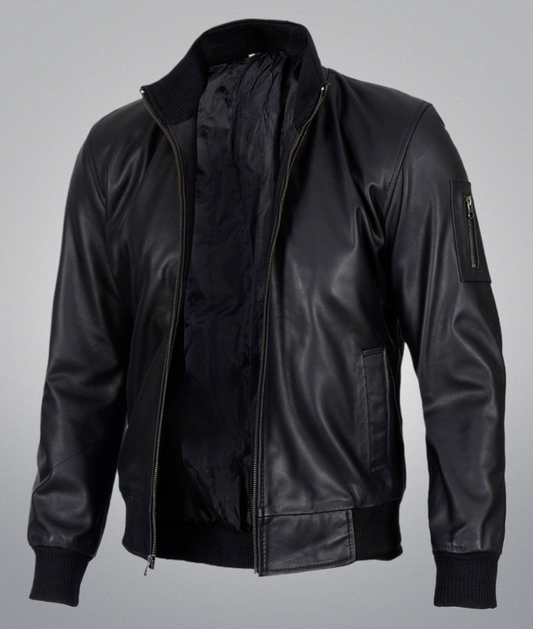 Black Bomber Jacket (Longer collar)