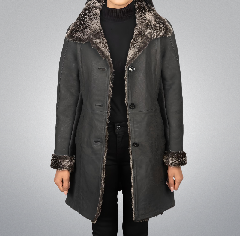 Shearling Black Fur Leather Coat